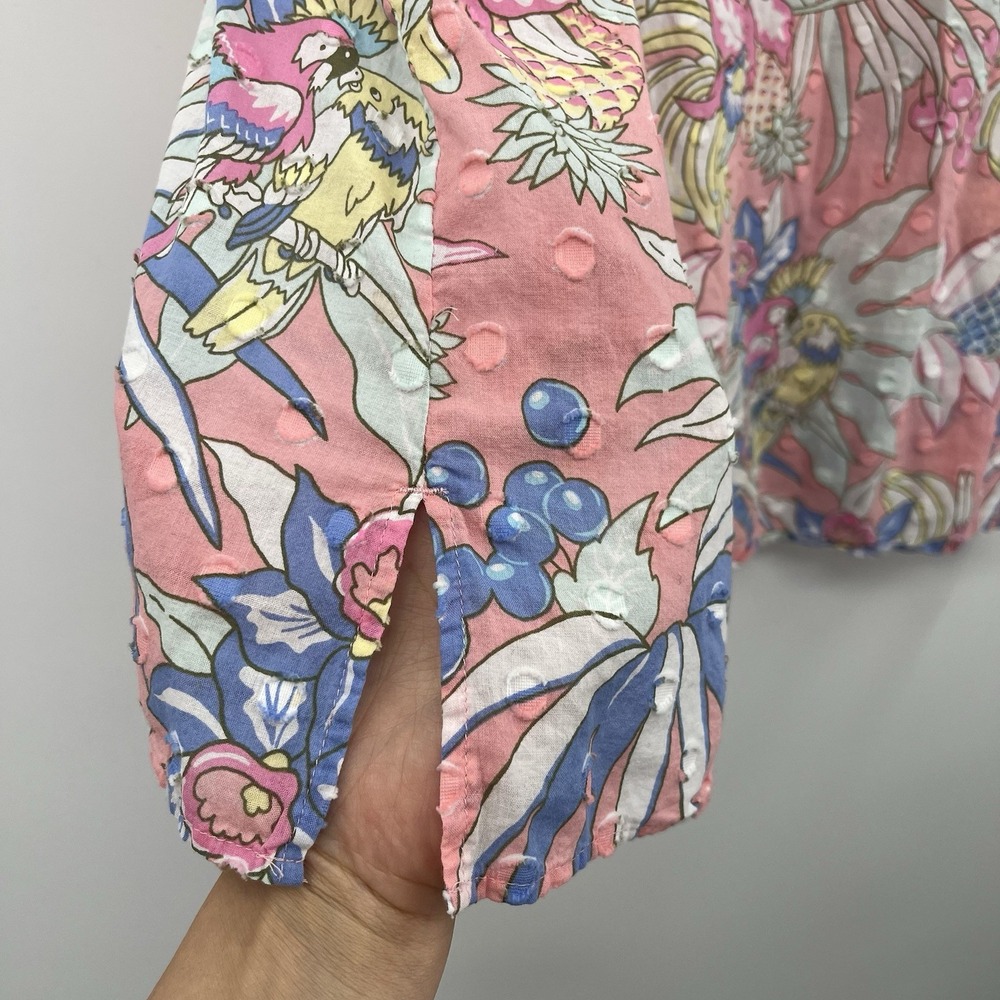 Women's Blouse Talbots 3X Pink Resort Wear Vacation L Palm Birds Novelty Print - Picture 3 of 10